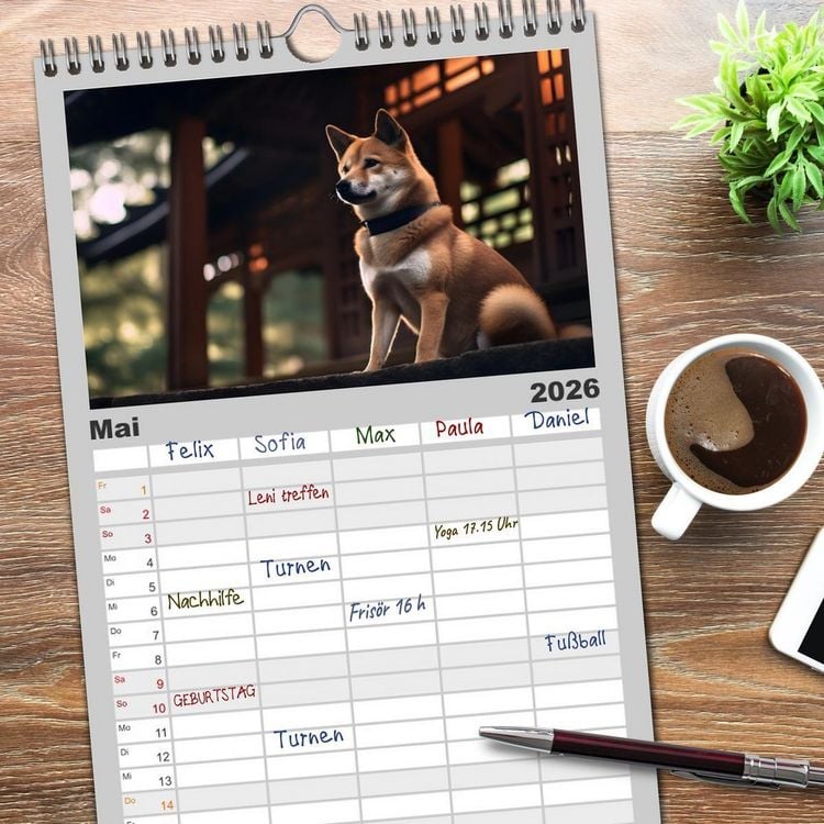 Produktbild: Familienplaner 2026 - Shiba Inu - Stolz und Anmut mit 5 Spalten (Wandkalender, 21 x 45 cm) CALVENDO