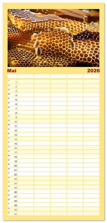 Produktbild: Familienplaner 2026 - HONIG - fl&uuml;ssiges Gold mit 5 Spalten (Wandkalender, 21 x 45 cm) CALVENDO