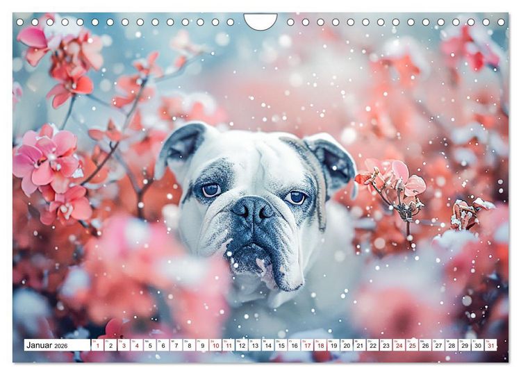 Produktbild: Englische Bulldoggen im Bl&uuml;tenmeer (Wandkalender 2026 DIN A4 quer), CALVENDO Monatskalender