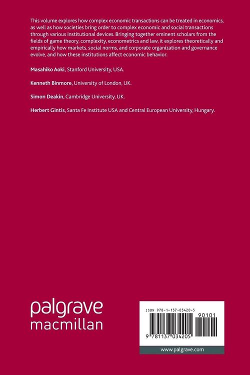 Produktbild: Complexity and Institutions: Markets, Norms and Corporations