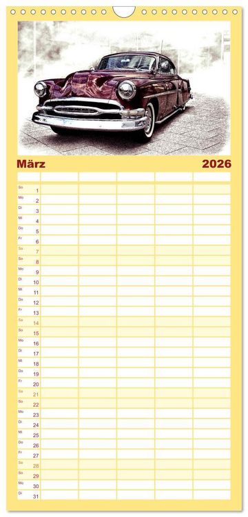 Produktbild: Familienplaner 2026 - American Automobile mit 5 Spalten (Wandkalender, 21 x 45 cm) CALVENDO