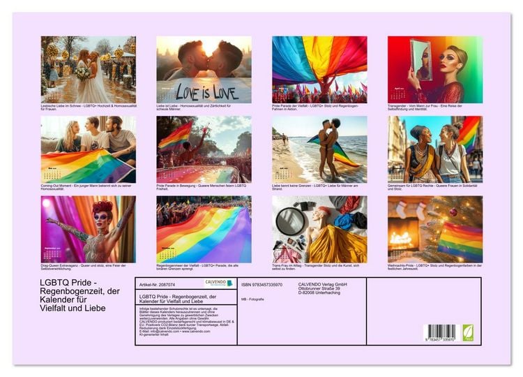 Produktbild: LGBTQ Pride - Regenbogenzeit, der Kalender f&uuml;r Vielfalt und Liebe (Wandkalender 2026 DIN A2 quer), CALVENDO Monatskalender