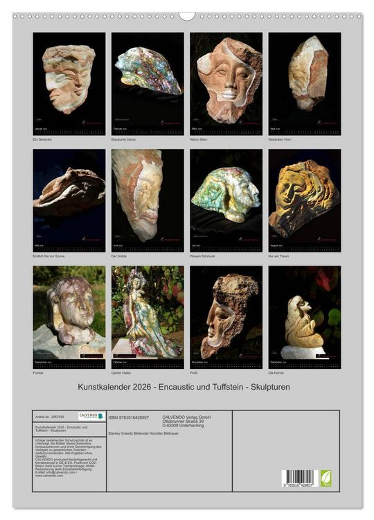 Produktbild: Kunstkalender 2026 - Encaustic und Tuffstein - Skulpturen (Wandkalender 2026 DIN A2 hoch), CALVENDO Monatskalender