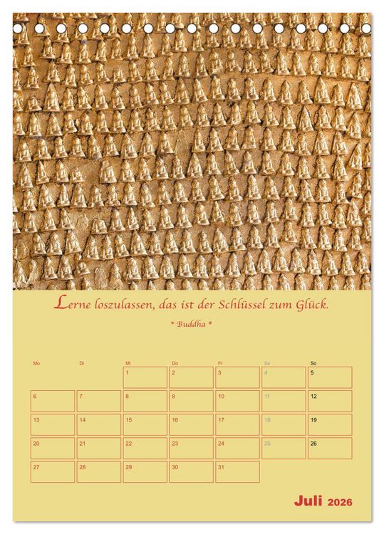 Produktbild: BUDDHA IN GOLD - Mit buddhistischen Spr&uuml;chen (Tischkalender 2026 DIN A5 hoch), CALVENDO Monatskalender