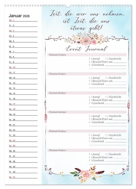 Produktbild: Geburtstagsplaner Boho Blau - F&uuml;r Termine, Geschenke, Eventdetails & mehr (Wandkalender 2026 DIN A2 hoch), CALVENDO Monatskalender