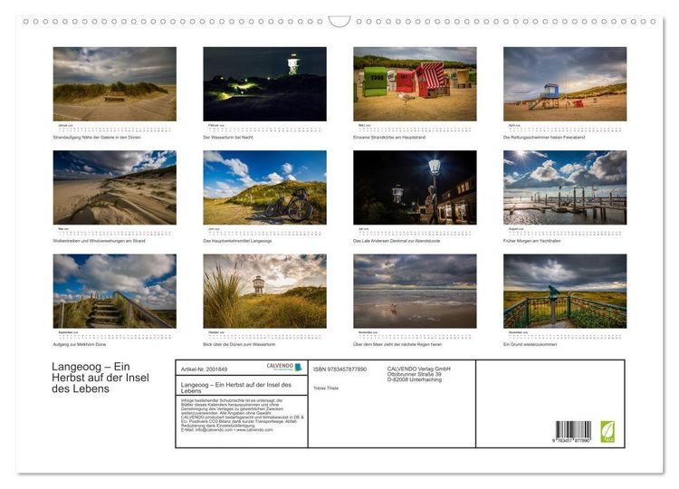 Produktbild: Langeoog &ndash; Ein Herbst auf der Insel des Lebens (Wandkalender 2026 DIN A2 quer), CALVENDO Monatskalender
