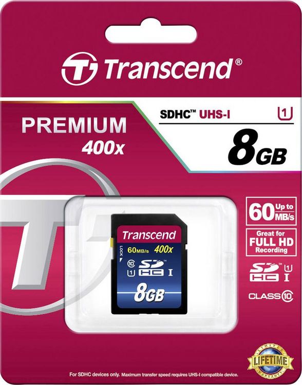 Produktbild: Transcend Premium 400 SDHC-Karte Industrial 8 GB Class 10, UHS-I