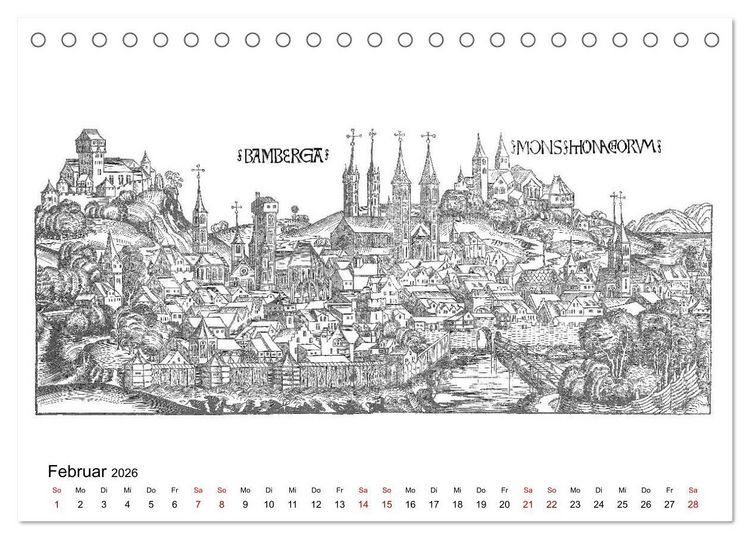 Produktbild: Schedelsche Weltchronik Deutsche St&auml;dte 1493 (Tischkalender 2026 DIN A5 quer), CALVENDO Monatskalender
