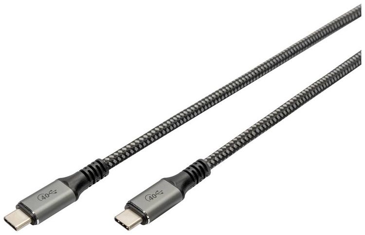 Produktbild: Digitus USB-C&reg; Kabel USB4&reg; USB-C&reg; Stecker 1.00 m Schwarz Geflechtschirm, Geschirmt, rei&szlig;fest, Rund, 8K UHD DB-300443-010-S
