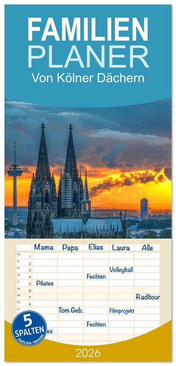 Produktbild: Familienplaner 2026 - Von K&ouml;lner D&auml;chern mit 5 Spalten (Wandkalender, 21 x 45 cm) CALVENDO