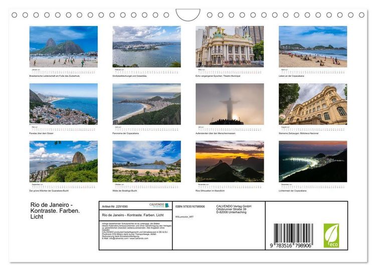 Produktbild: Rio de Janeiro - Kontraste. Farben. Licht (Wandkalender 2027 DIN A4 quer), CALVENDO Monatskalender