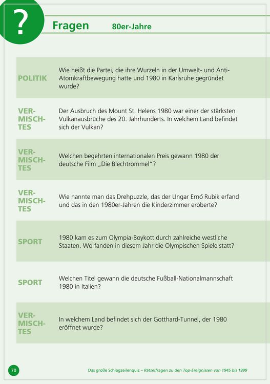 Produktbild: Das gro&szlig;e Schlagzeilen-Quiz. R&auml;tselfragen zu den Top-Ereignissen von 1950 bis 1999
