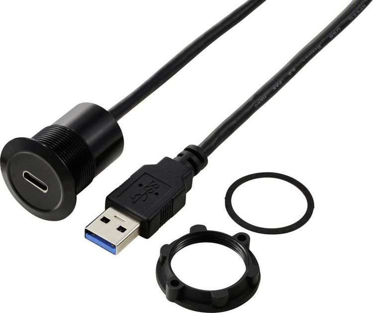 Produktbild: USB-C&reg; (3.1) Buchse/USB-A (3.0) Stecker 1 m Kabel schwarz TC-13376312 TRU COMPONENTS Inhalt: 1 St.