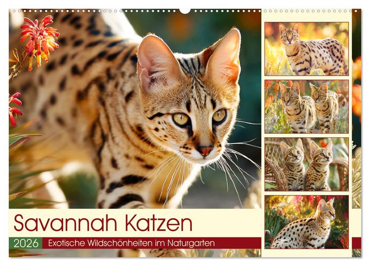 Produktbild: Savannah Katzen. Exotische Wildsch&ouml;nheiten im Naturgarten (Wandkalender 2026 DIN A2 quer), CALVENDO Monatskalender