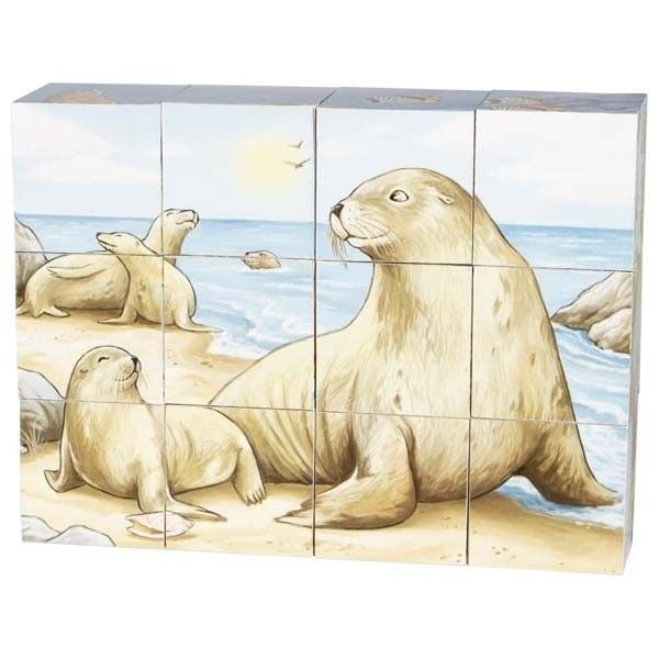 Produktbild: Goki 57418 - W&uuml;rfelpuzzle Australische Tiere, 12-teilig, Holz