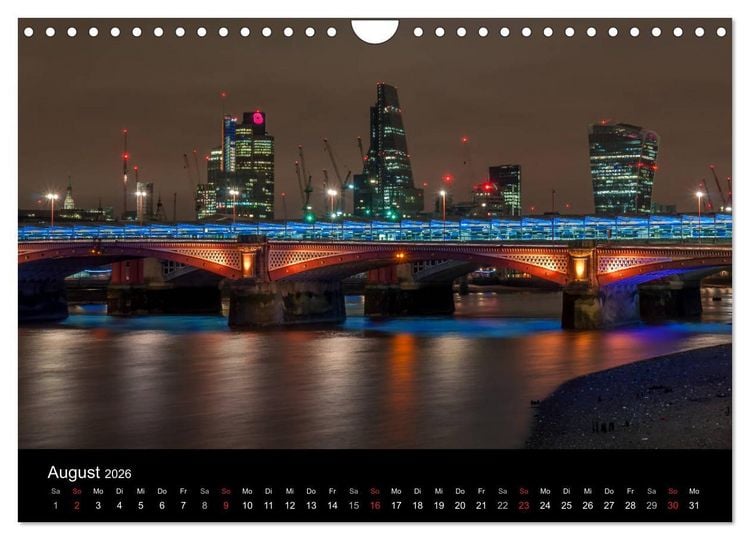 Produktbild: London - Nachts an der Themse (Wandkalender 2026 DIN A4 quer), CALVENDO Monatskalender