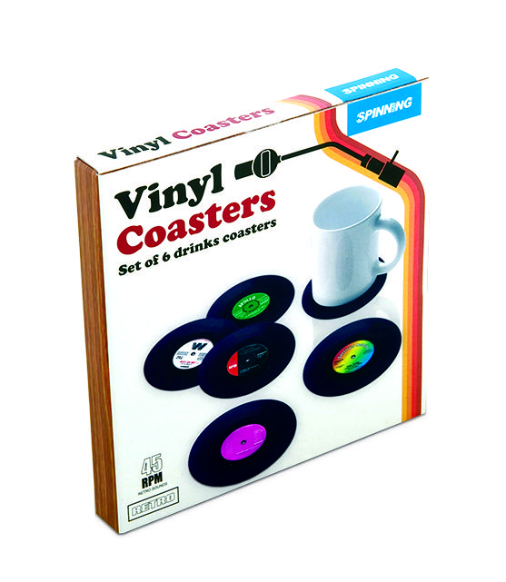 6 Vinyl Schallplatten Untersetzer – Rutschfeste Getränkeuntersetzer Aus PVC, Je 10,5 Cm, Schwarz