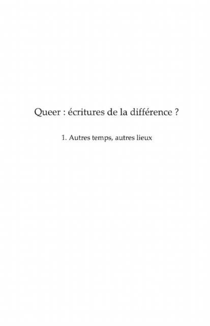 Produktbild: Queer volume 1 - ecritures de la difference - autres temps,