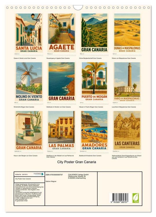 Produktbild: City Poster Gran Canaria (Wandkalender 2027 DIN A3 hoch), CALVENDO Monatskalender
