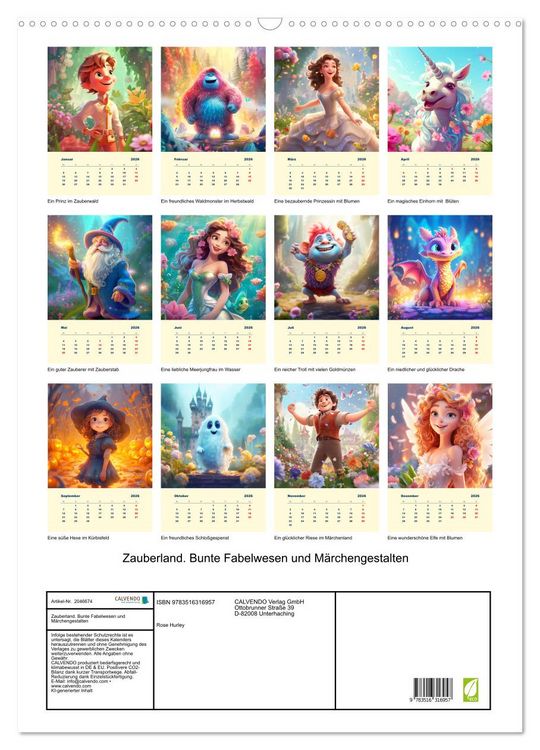 Produktbild: Zauberland. Bunte Fabelwesen und M&auml;rchengestalten (Wandkalender 2026 DIN A2 hoch), CALVENDO Monatskalender