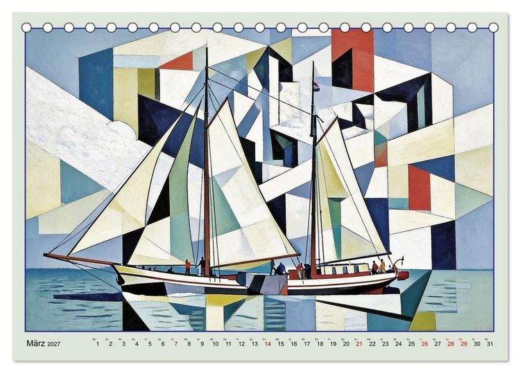 Produktbild: Segelschiffe im Stil des Kubismus (Tischkalender 2027 DIN A5 quer), CALVENDO Monatskalender