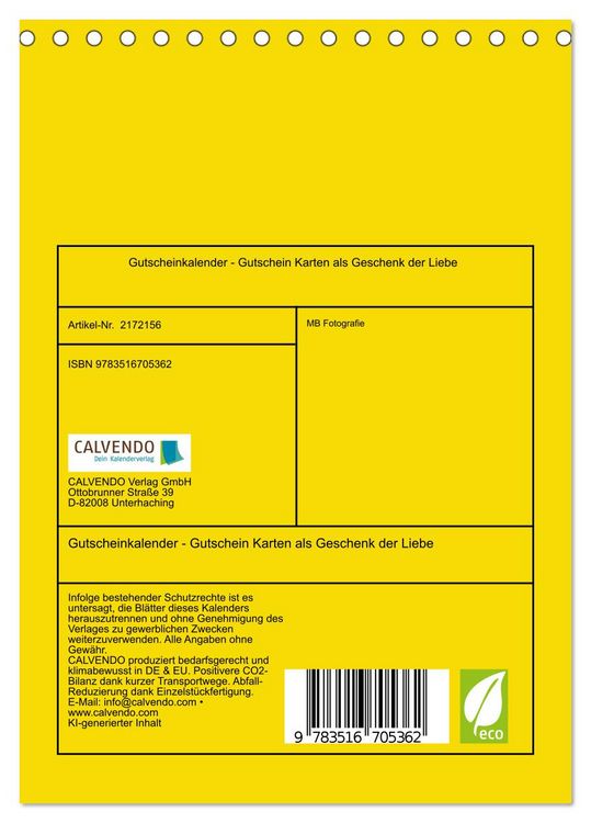 Produktbild: Gutscheinkalender - Gutschein Karten als Geschenk der Liebe (Tischkalender 2026 DIN A5 hoch), CALVENDO Monatskalender