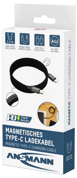 Produktbild: Ansmann USB-C&reg; Kabel USB-C&reg; Stecker 1.2m Schwarz Textil-Mantel 1700-0186