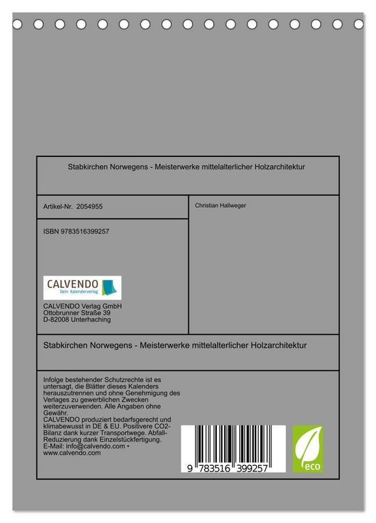 Produktbild: Stabkirchen Norwegens - Meisterwerke mittelalterlicher Holzarchitektur (Tischkalender 2026 DIN A5 hoch), CALVENDO Monatskalender