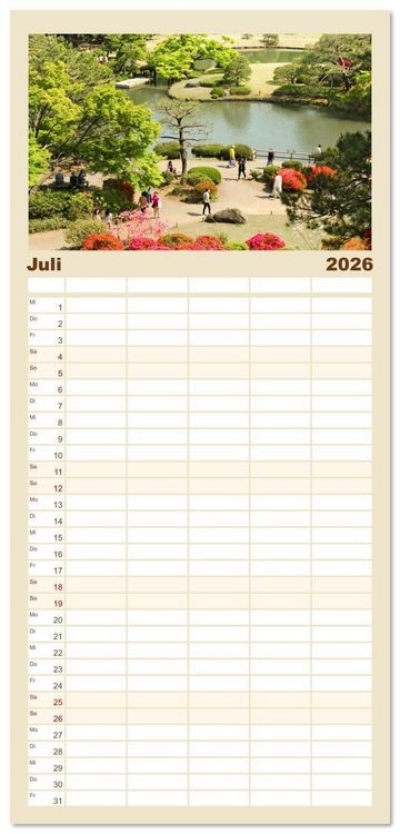 Produktbild: Familienplaner 2026 - G&auml;rten in Japan mit 5 Spalten (Wandkalender, 21 x 45 cm) CALVENDO