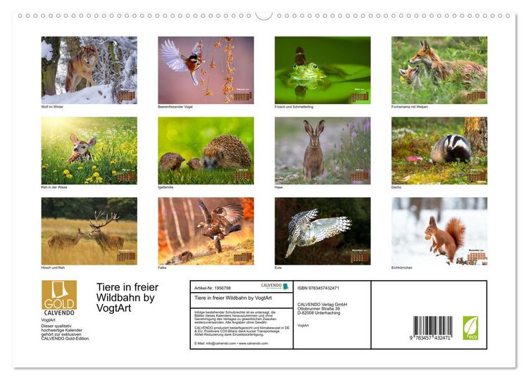 Produktbild: Tiere in freier Wildbahn by VogtArt (hochwertiger Premium Wandkalender 2026 DIN A2 quer), Kunstdruck in Hochglanz