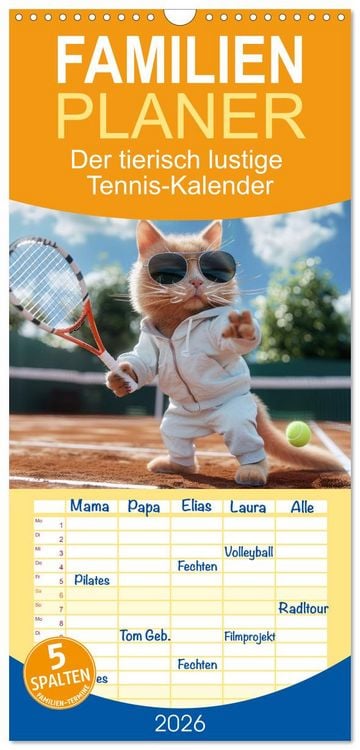 Produktbild: Familienplaner 2026 - Der tierisch lustige Tennis-Kalender mit 5 Spalten (Wandkalender, 21 x 45 cm) CALVENDO