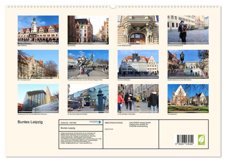 Produktbild: Buntes Leipzig (hochwertiger Premium Wandkalender 2026 DIN A2 quer), Kunstdruck in Hochglanz