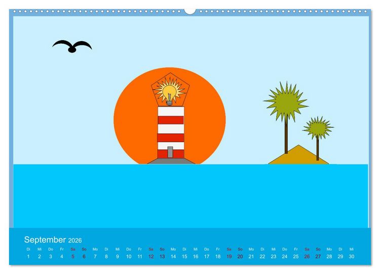 Produktbild: Leuchtturm im Meer (hochwertiger Premium Wandkalender 2026 DIN A2 quer), Kunstdruck in Hochglanz