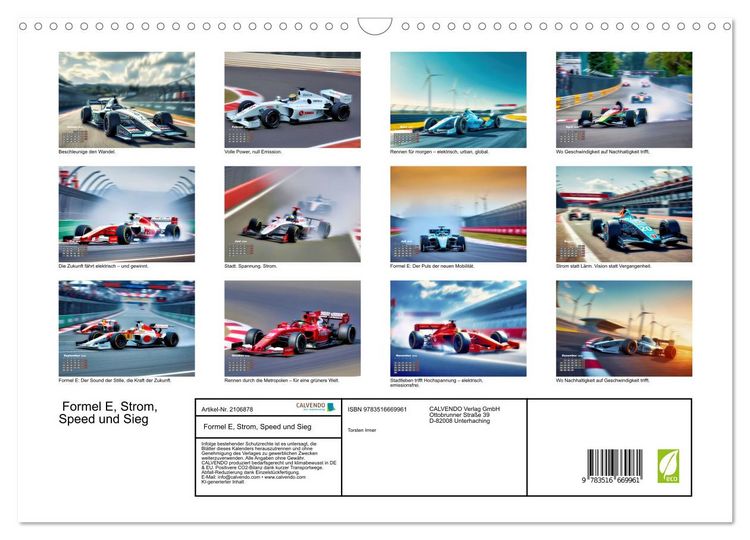 Produktbild: Formel E, Strom, Speed und Sieg (Wandkalender 2026 DIN A3 quer), CALVENDO Monatskalender