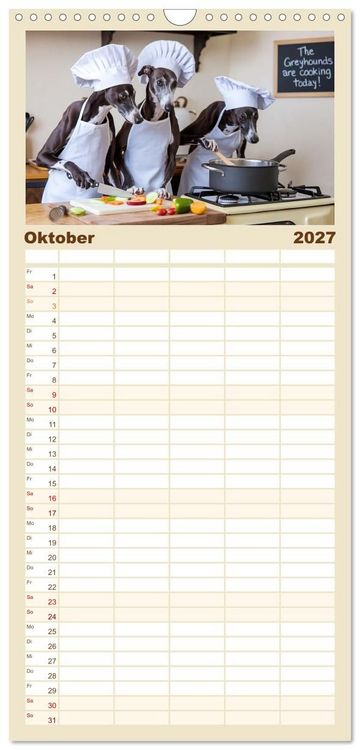 Produktbild: Familienplaner 2027 - Funny Greyhounds - Windhunde mal anders mit 5 Spalten (Wandkalender, 21 x 45 cm) CALVENDO