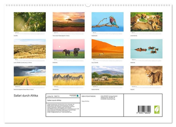 Produktbild: Safari durch Afrika (hochwertiger Premium Wandkalender 2026 DIN A2 quer), Kunstdruck in Hochglanz