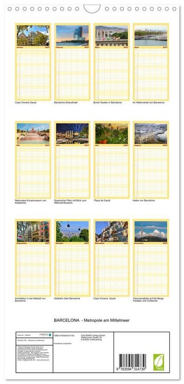 Produktbild: Familienplaner 2027 - BARCELONA - Metropole am Mittelmeer mit 5 Spalten (Wandkalender, 21 x 45 cm) CALVENDO