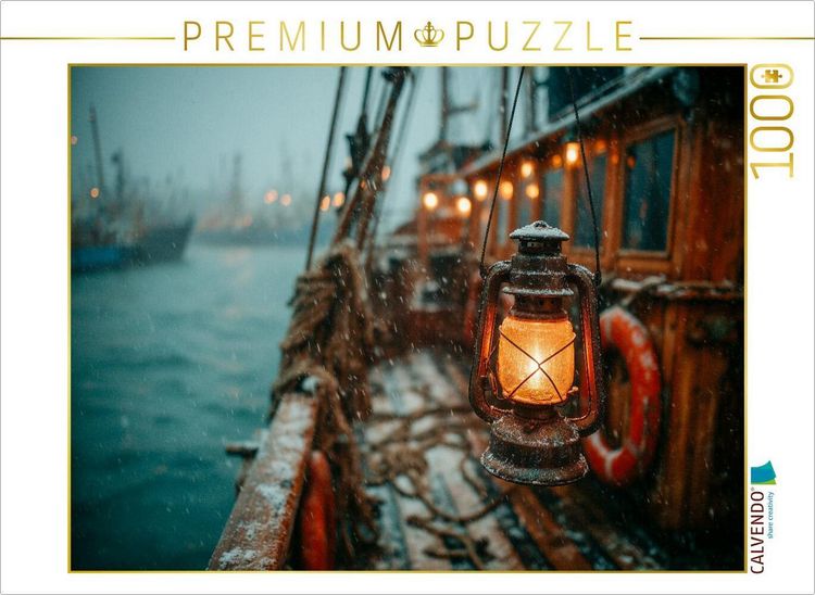 Produktbild: CALVENDO Puzzle Gl&uuml;hende Laterne auf Kutter im Sturm | 1000 Teile Lege-Gr&ouml;&szlig;e 64x48cm Foto-Puzzle f&uuml;r gl&uuml;ckliche Stunden