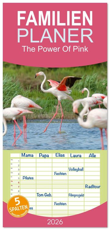 Produktbild: Familienplaner 2026 - The Power Of Pink mit 5 Spalten (Wandkalender, 21 x 45 cm) CALVENDO