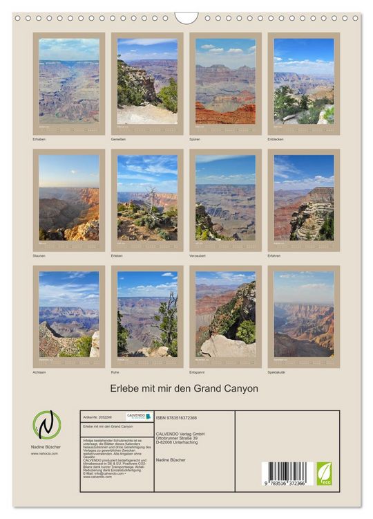 Produktbild: Erlebe mit mir den Grand Canyon (Wandkalender 2026 DIN A3 hoch), CALVENDO Monatskalender