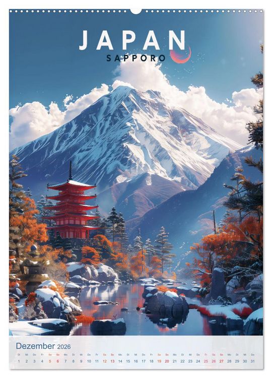 Produktbild: Japan - Old School Poster Style (hochwertiger Premium Wandkalender 2026 DIN A2 hoch), Kunstdruck in Hochglanz