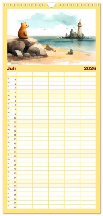 Produktbild: Familienplaner 2026 - B&auml;rige Illustrationen mit 5 Spalten (Wandkalender, 21 x 45 cm) CALVENDO