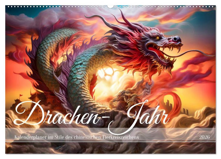 Produktbild: Drachen-Jahr - Kalenderplaner im Stile des chinesischen Tierkreiszeichens (Wandkalender 2026 DIN A2 quer), CALVENDO Monatskalender