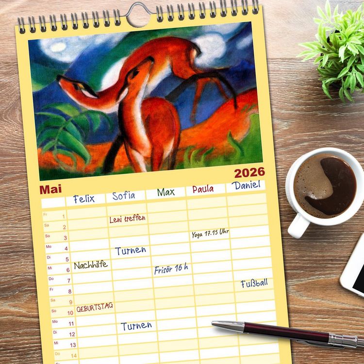 Produktbild: Familienplaner 2026 - Expressionistische Tierwelten mit 5 Spalten (Wandkalender, 21 x 45 cm) CALVENDO