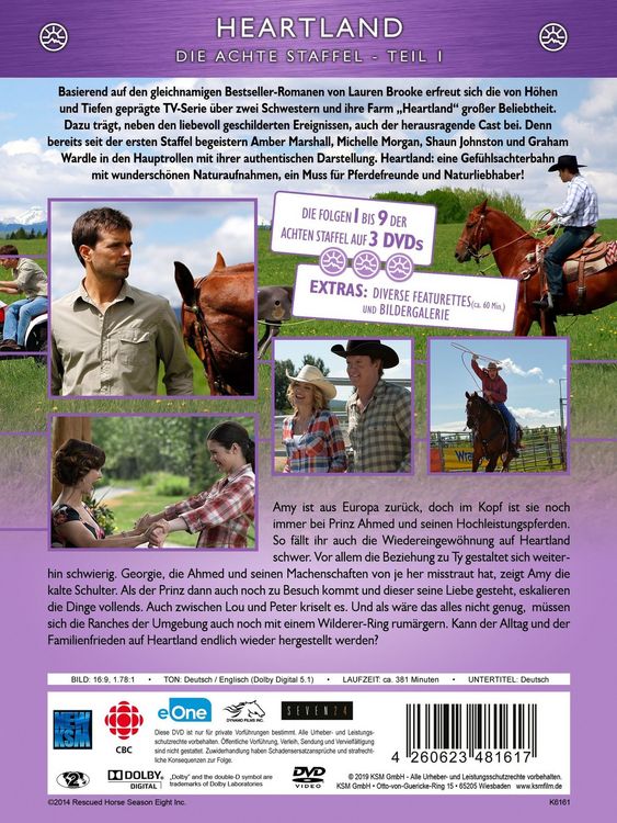 Produktbild: Heartland - Paradies f&uuml;r Pferde - Staffel 8.1: Episode 1-9 [3 DVDs]