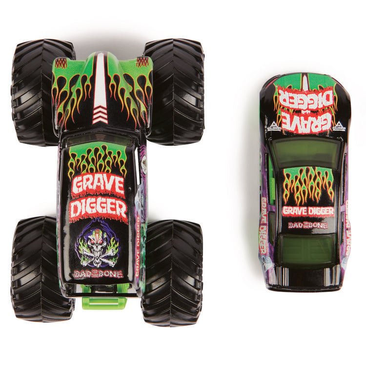 Produktbild: Monster Jam, Truck und Rennauto in einem Set, Ma&szlig;stab 1:64