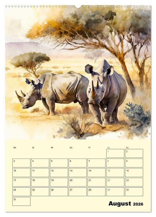 Produktbild: Sch&ouml;ne Aquarelle. Darstellungen von Afrikas Wildtieren (hochwertiger Premium Wandkalender 2026 DIN A2 hoch), Kunstdruck in Hochglanz