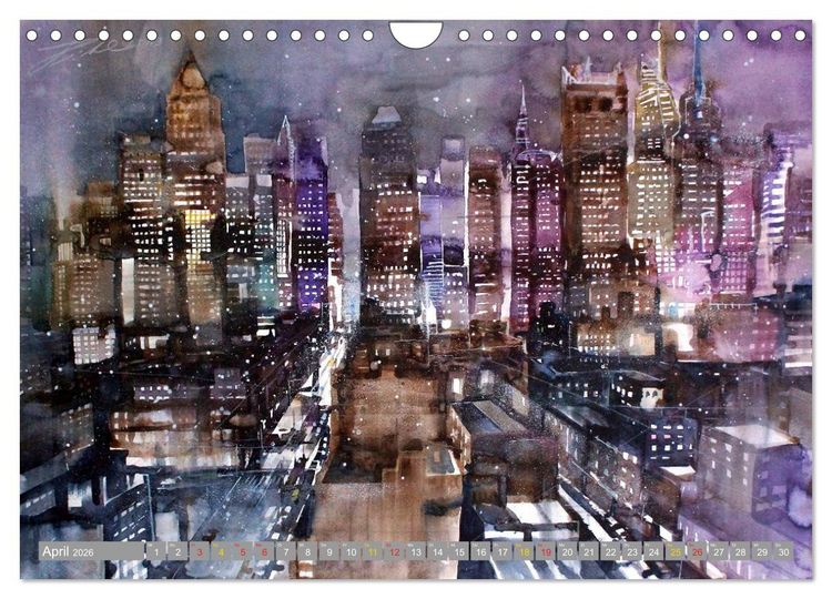 Produktbild: New York Watercolor Citylights (Wandkalender 2026 DIN A4 quer), CALVENDO Monatskalender