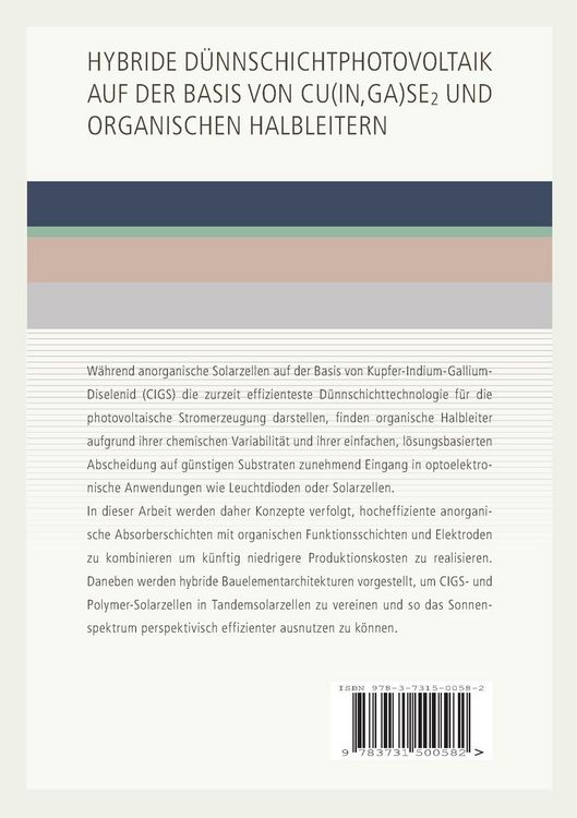 Produktbild: Hybride D&uuml;nnschichtphotovoltaik auf der Basis von Cu(In,Ga)Se2 und organischen Halbleitern