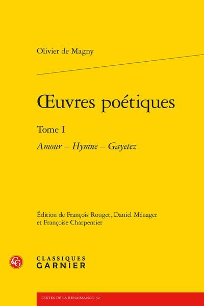 Produktbild: Oeuvres Poetiques Tome 1 : Amour ; Hymne , Gayetez